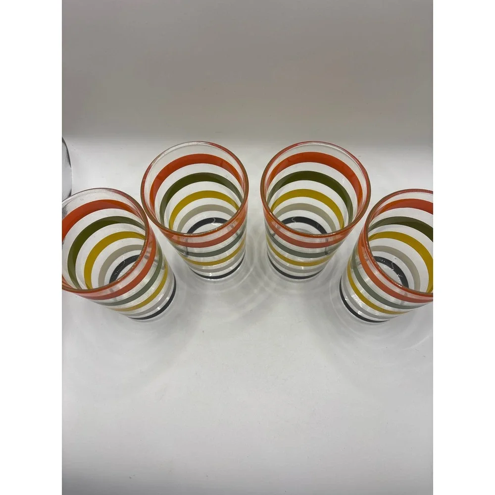 Vintage MCM Striped Juice Glasses Set of 4 Multi Color Retro Barware Tumblers